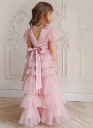 Pink Fancy Work Net Designer Gown