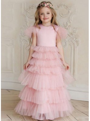 Pink Fancy Work Net Designer Gown