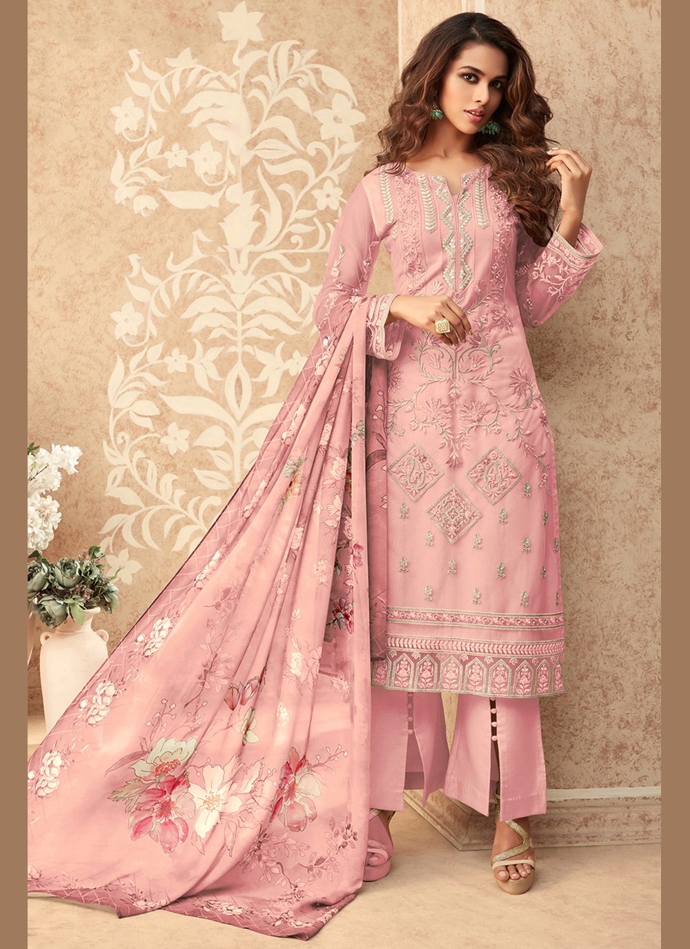 pink flared palazzo