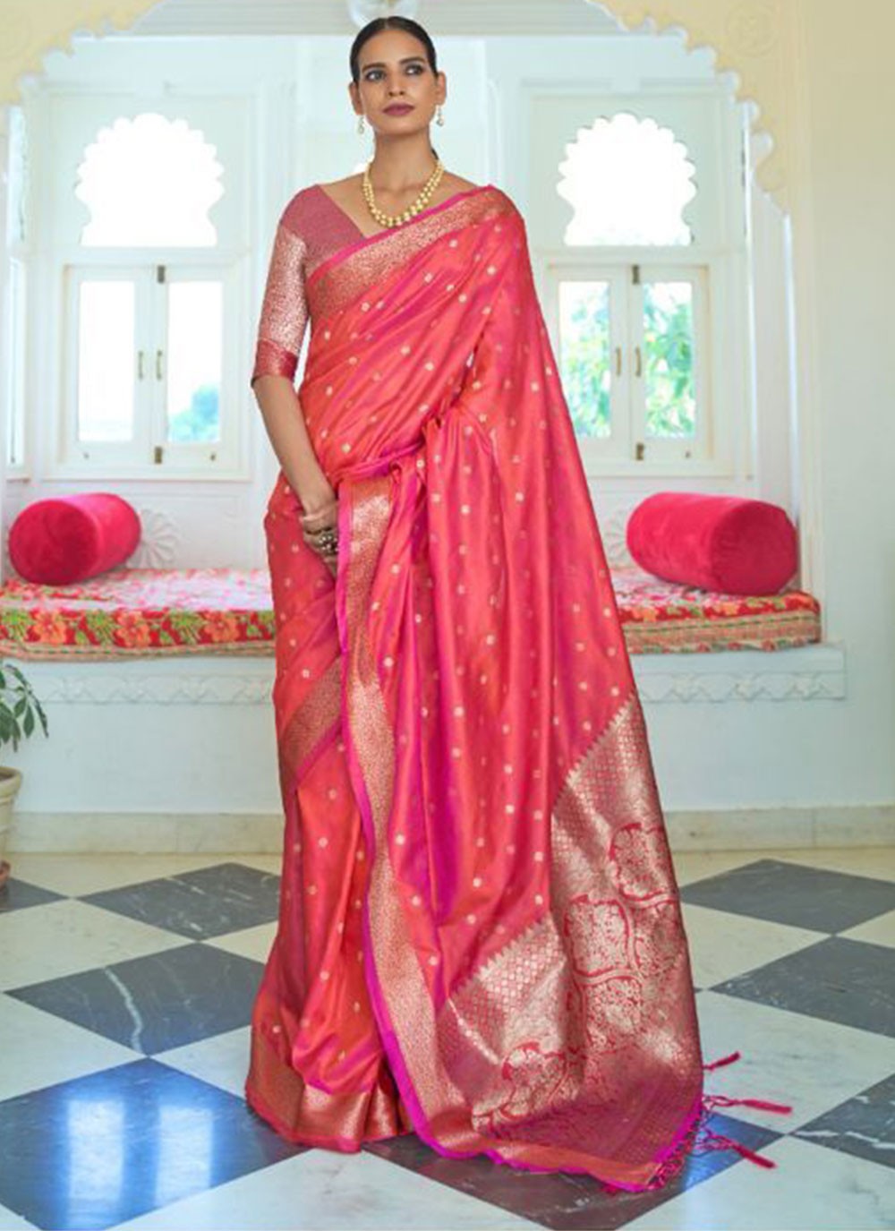 Pink Handloom silk Traditional Saree
