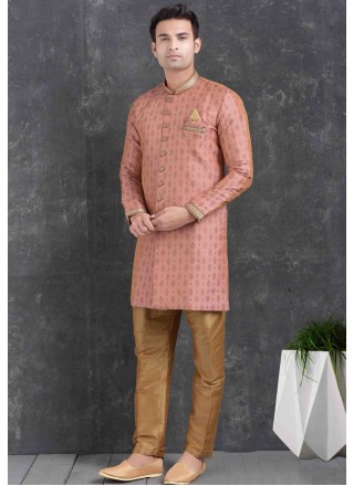 Pink Jacquard Silk Indo Western