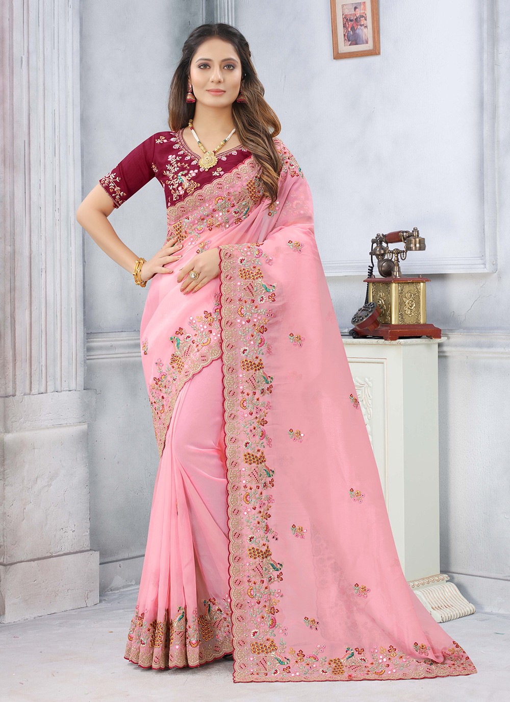 Pink Mehndi Classic Designer Saree