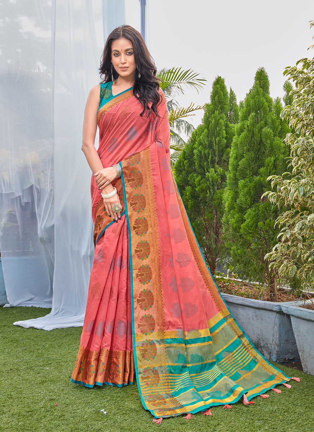 Pink Mehndi Designer Traditional Saree