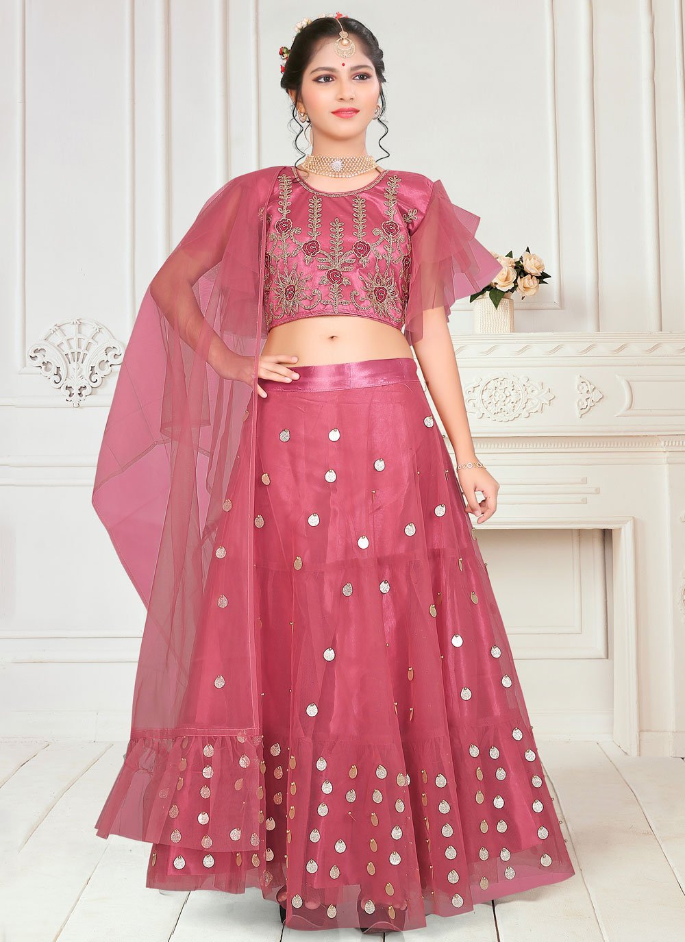 Pink Net Sangeet Lehenga Choli