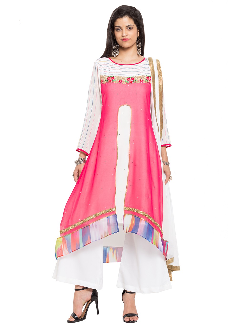 Registration Enrich put forward Buy Online Pink Party Faux Georgette Readymade Salwar Kameez : 203380 -