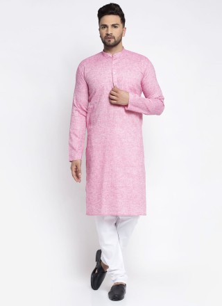 Pink Plain Cotton Kurta Pyjama