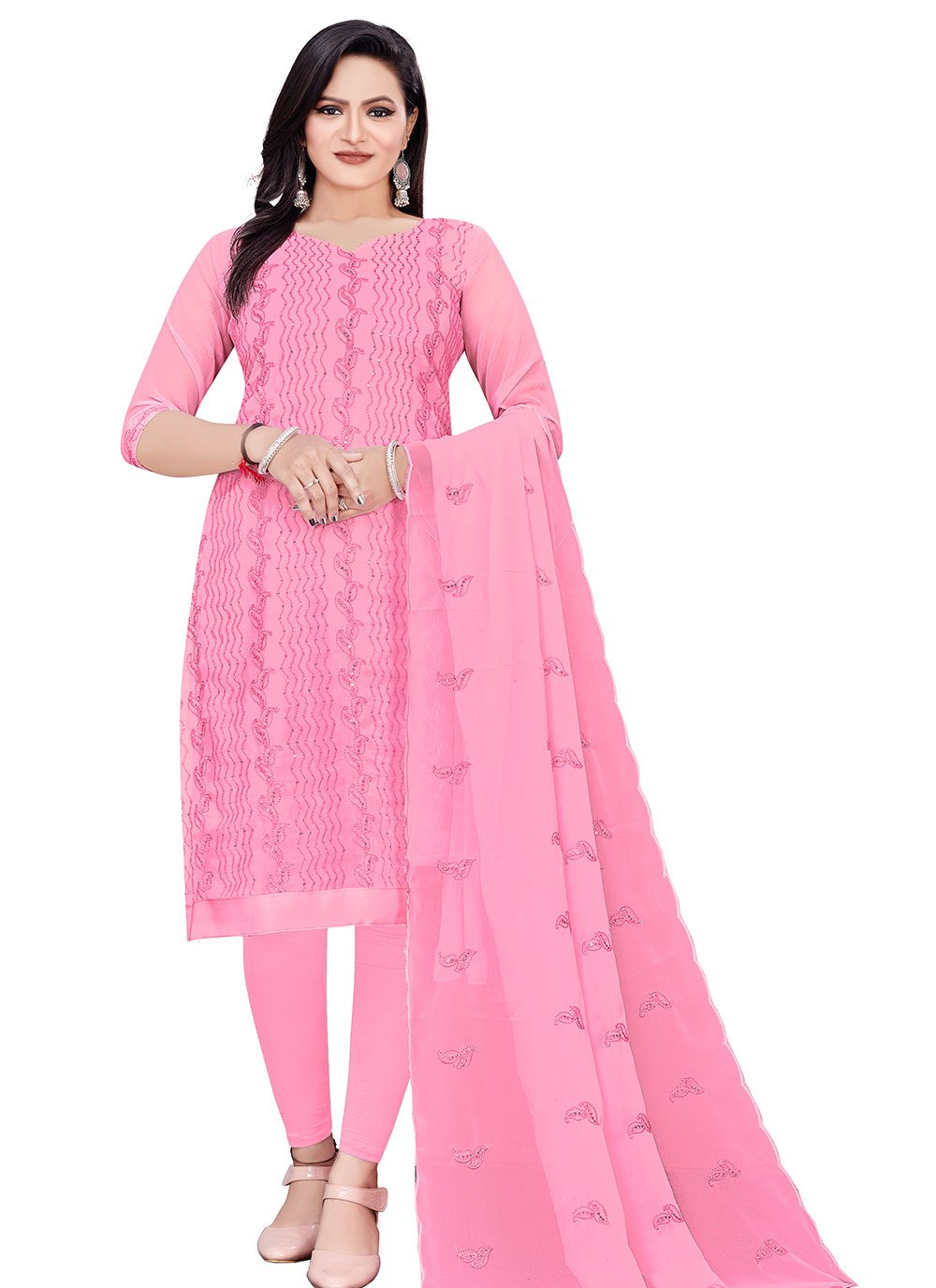 Pink Sequins Churidar Designer Suit