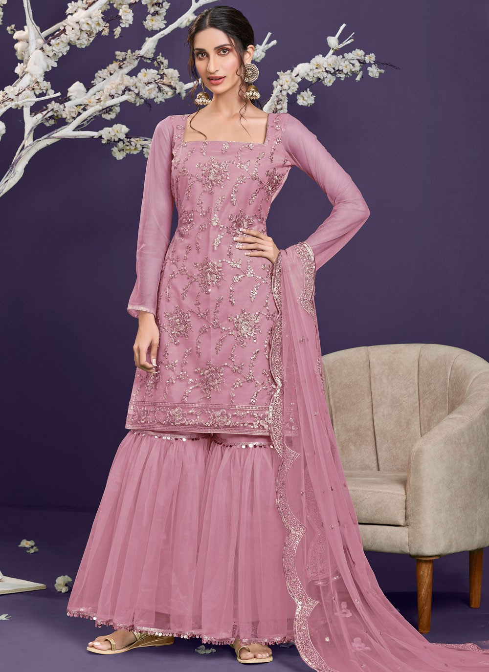 Pink Sequins Designer Pakistani Suit