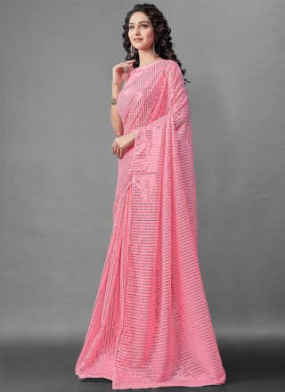 Pink Sequins Designer Saree