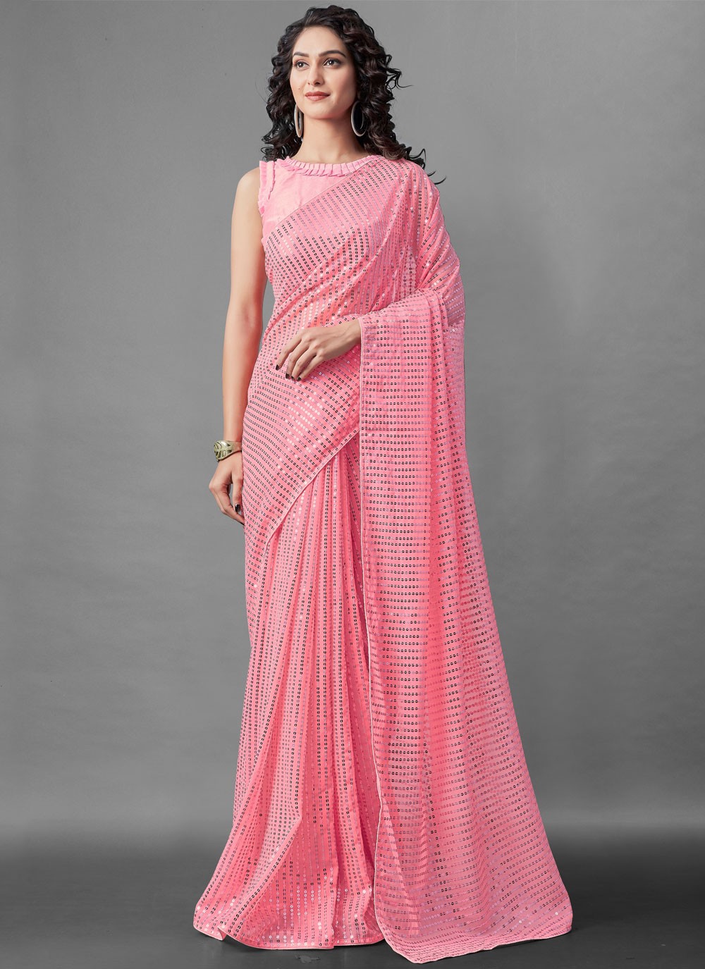 Buy Pink Sequins Designer Saree Online -