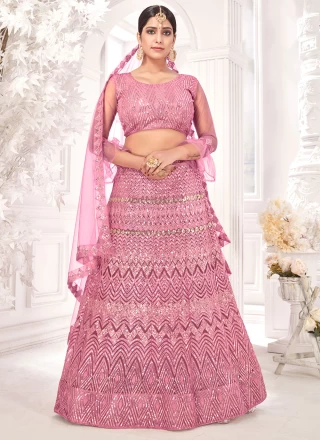 Pink Sequins Net Lehenga Choli