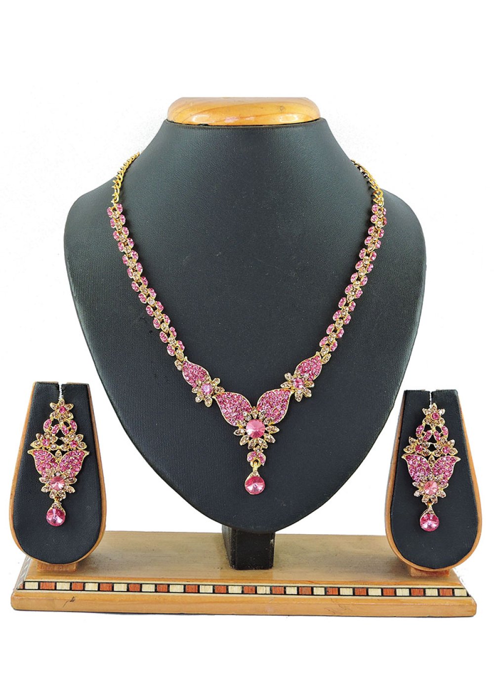 Pink Stone Work Necklace Set