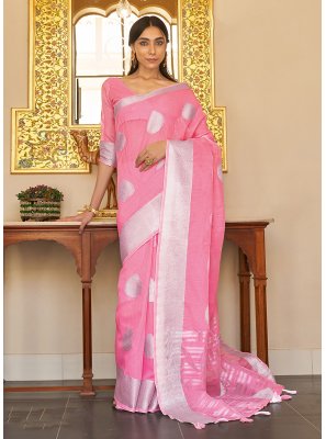 Pink Weaving Linen Classic Saree