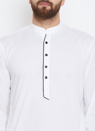 Plain Cotton Kurta Pyjama in White
