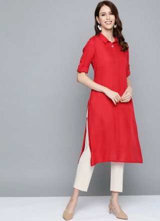 Plain Rayon Party Wear Kurti in Red