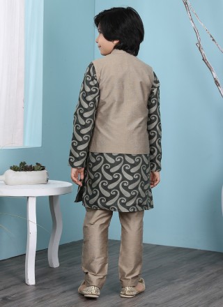 Plain Work Handloom silk Brown and Green Kurta Payjama With Jacket