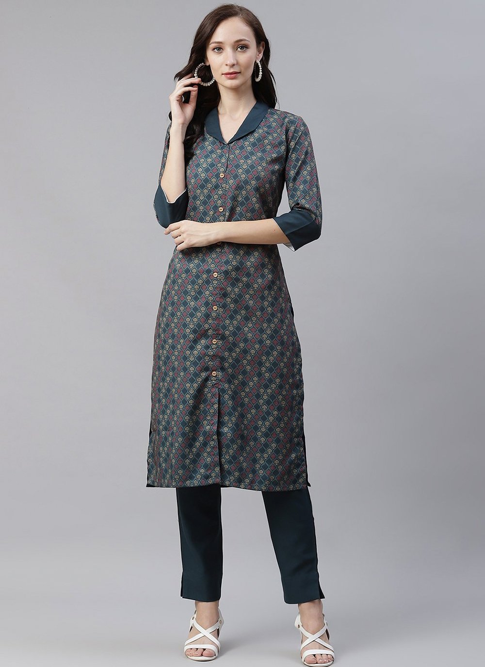 Poly Rayon Party Wear Kurti in Teal