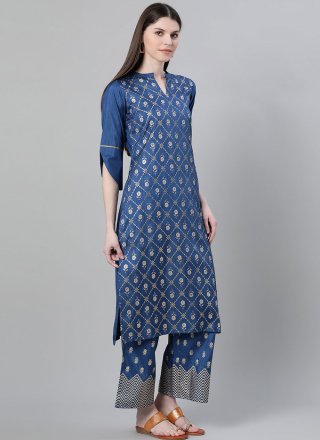 Poly Silk Blue Print Bollywood Salwar Kameez