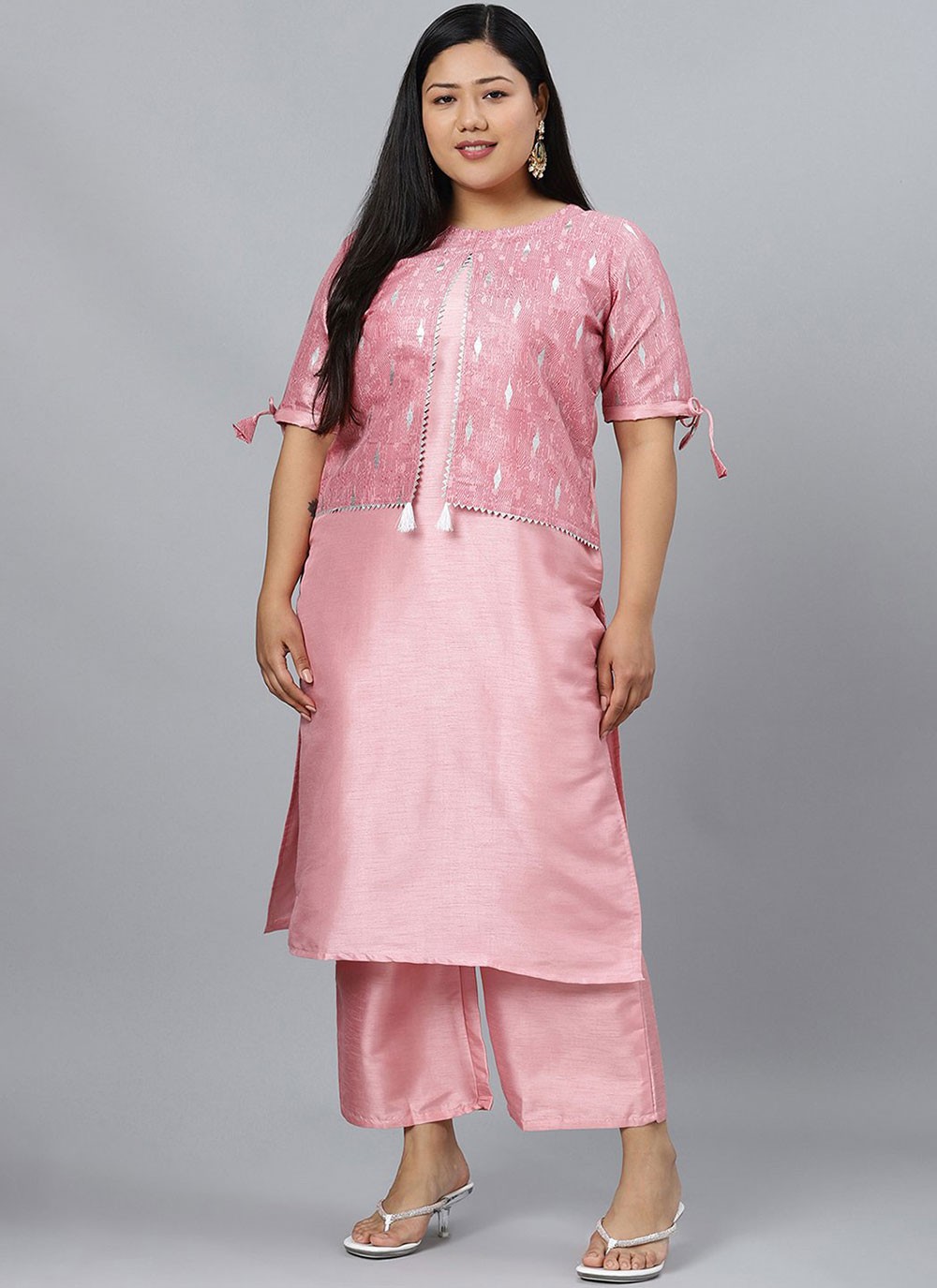 Poly Silk Party Wear Kurti in Pink