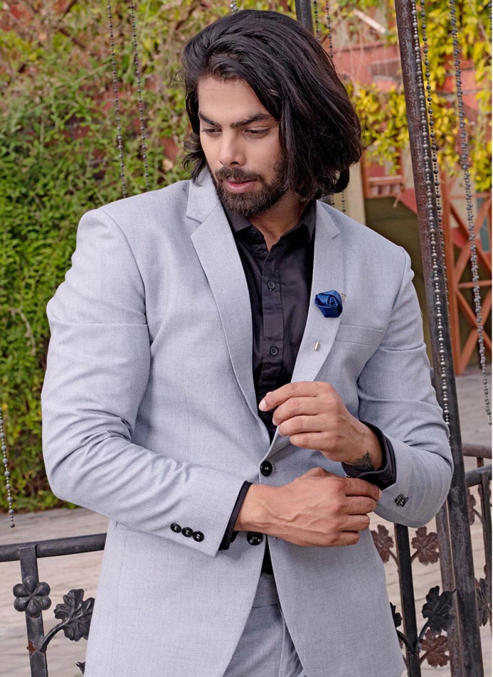 Buy Polyester Grey Jacket Style Suit Online 188375