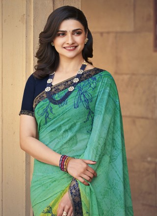 Prachi Desai Green Faux Georgette Abstract Print Shaded Saree