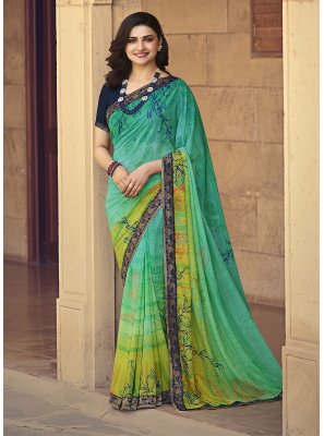 Prachi Desai Green Faux Georgette Abstract Print Shaded Saree