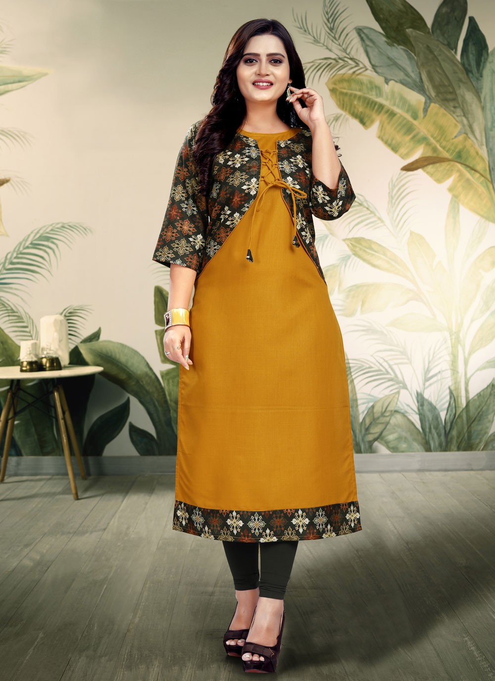 Yellow on sale jacket kurti