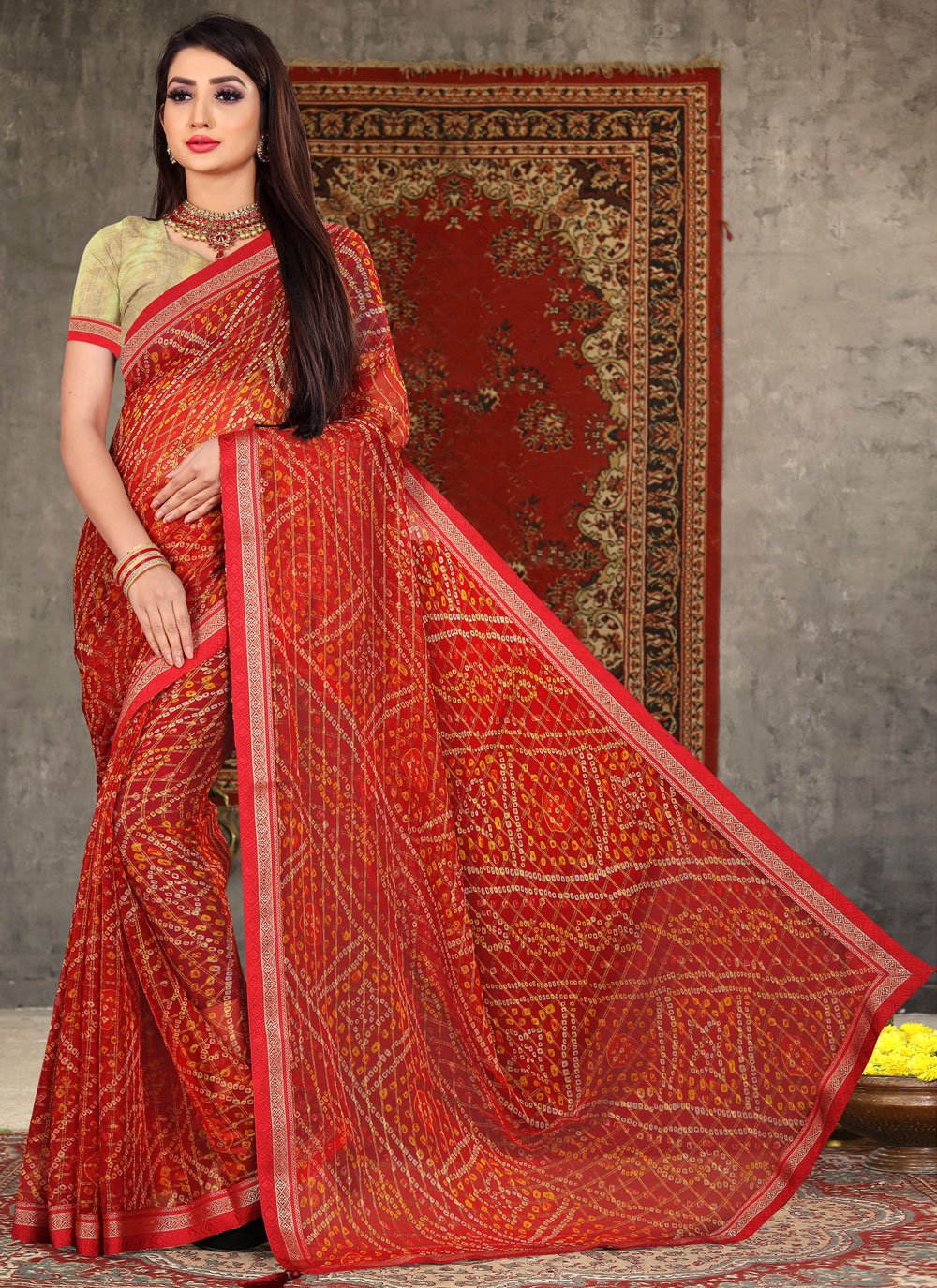 chiffon chunri print saree