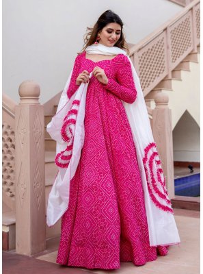 Print Muslin Readymade Suit in Hot Pink