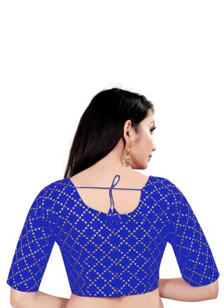 Printed Art Silk Blouse in Blue