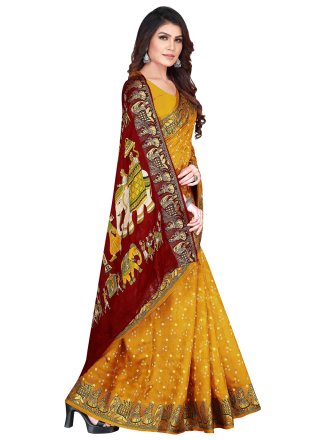 Printed Art Silk Traditional Saree in Yellow