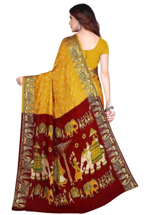 Printed Art Silk Traditional Saree in Yellow