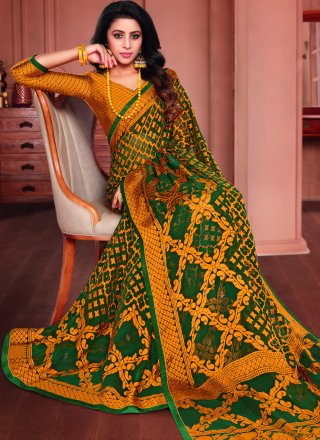 Printed Brasso Printed Saree in Green