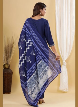 Printed Cotton Readymade Suit in Blue