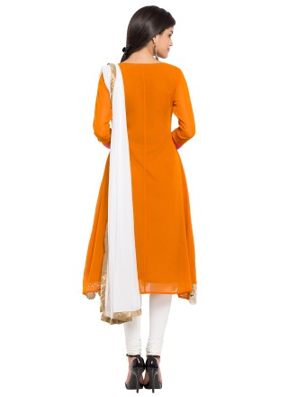 Printed Faux Georgette Readymade Anarkali Salwar Suit in Mustard