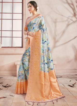 Printed Saree Woven Art Banarasi Silk in Multi Colour