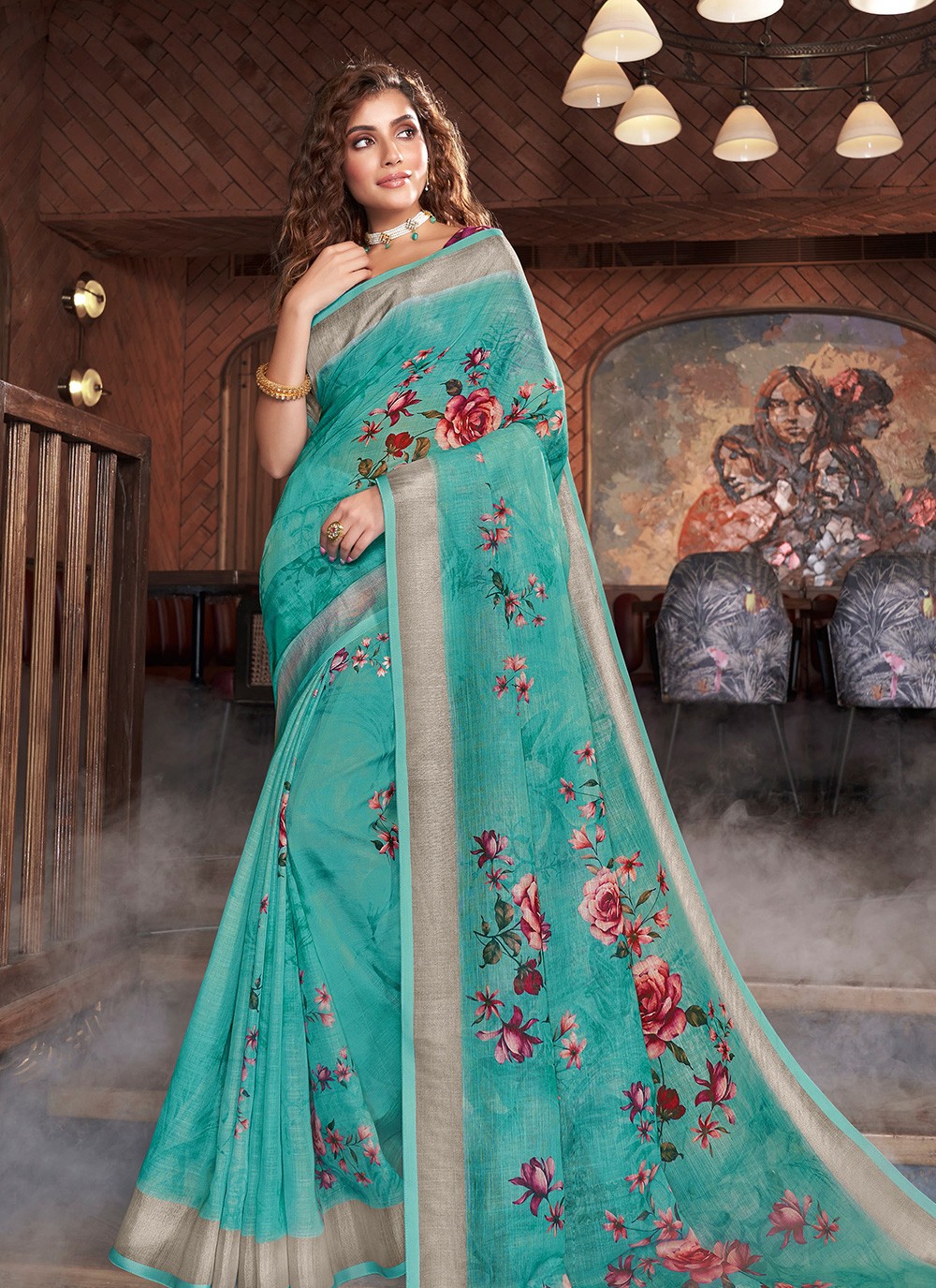 Printed Silk Classic Designer Saree in Blue