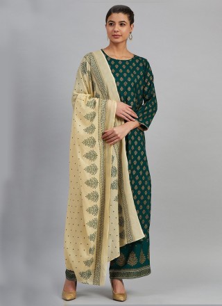 Printed Viscose Designer Salwar Suit in Sea Green