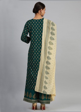 Printed Viscose Designer Salwar Suit in Sea Green