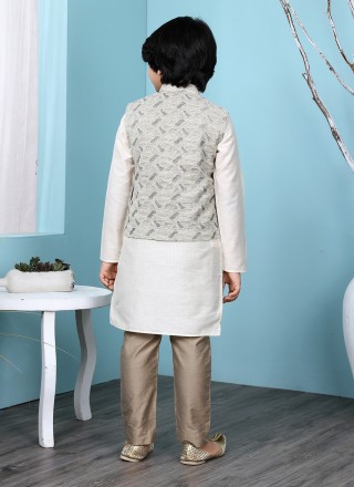 Printed Work Beige and Off White Kurta Payjama With Jacket