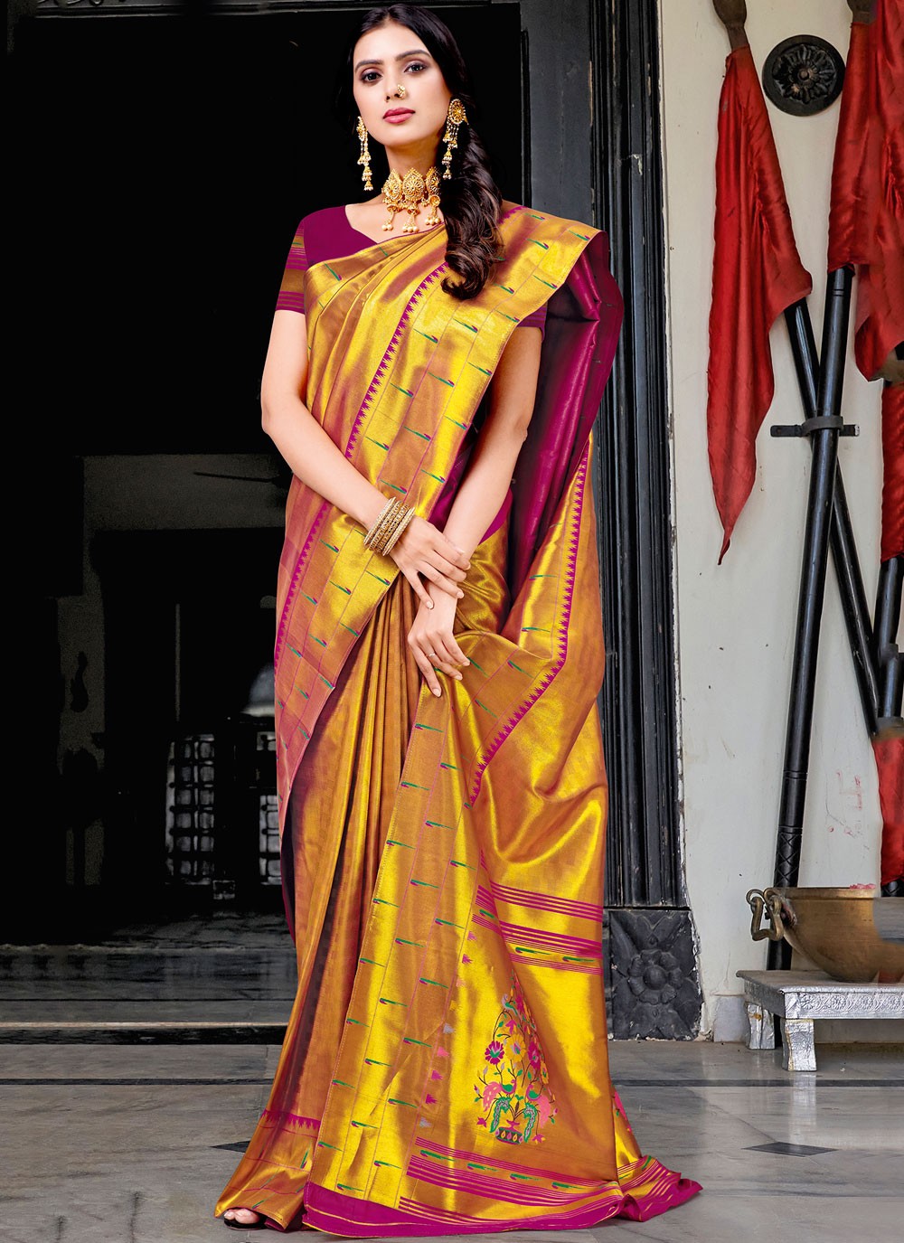 Purple and Yellow Designer Traditional Saree