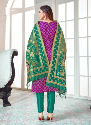 Purple Art Banarasi Silk Pant Style Suit