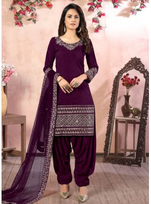 Purple Ceremonial Art Silk Designer Patiala Suit
