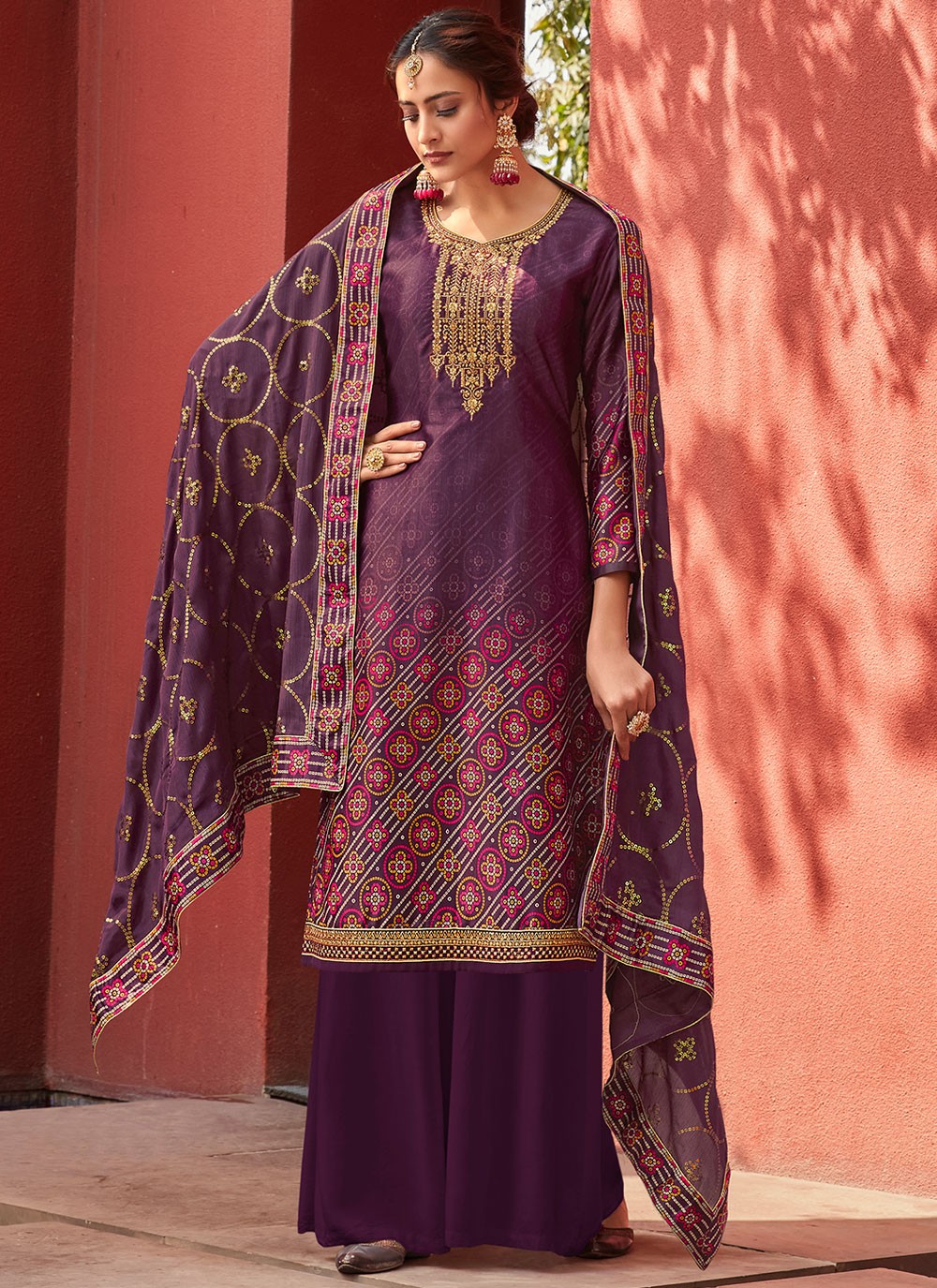 Purple Color Designer Palazzo Salwar Suit