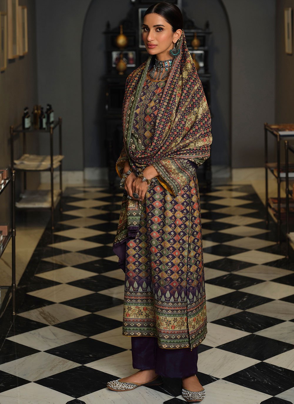 Purple Digital Print Designer Pakistani Salwar Suit