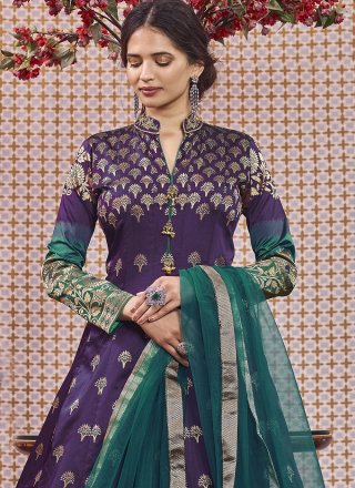 Purple Embroidered Ceremonial Readymade Anarkali Suit