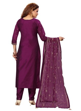 Purple Embroidered Chanderi Trendy Designer Salwar Suit