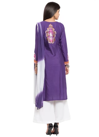 Purple Embroidered Cotton Silk Readymade Salwar Kameez