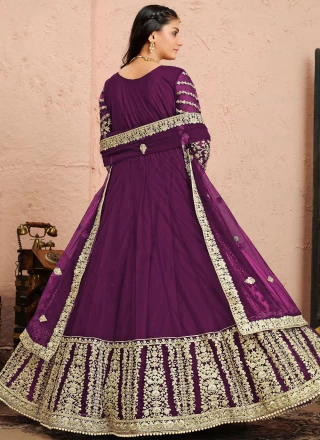 Purple Lace Net Designer Floor Length Suit