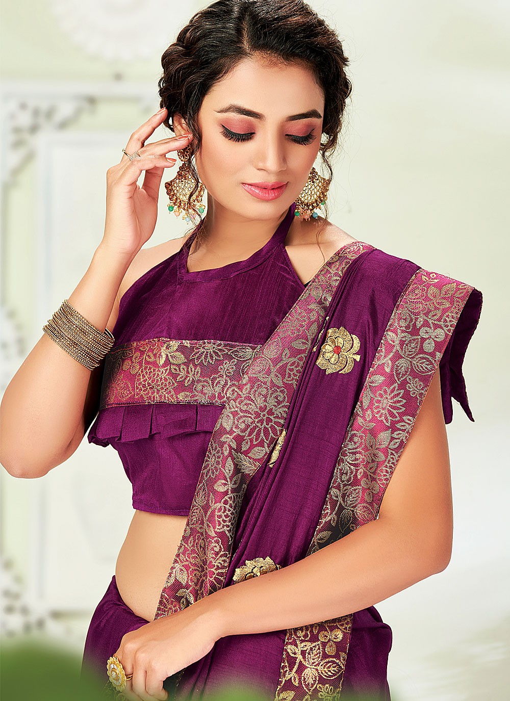 Shop Online Purple Patch Border Traditional Designer Saree : 184645